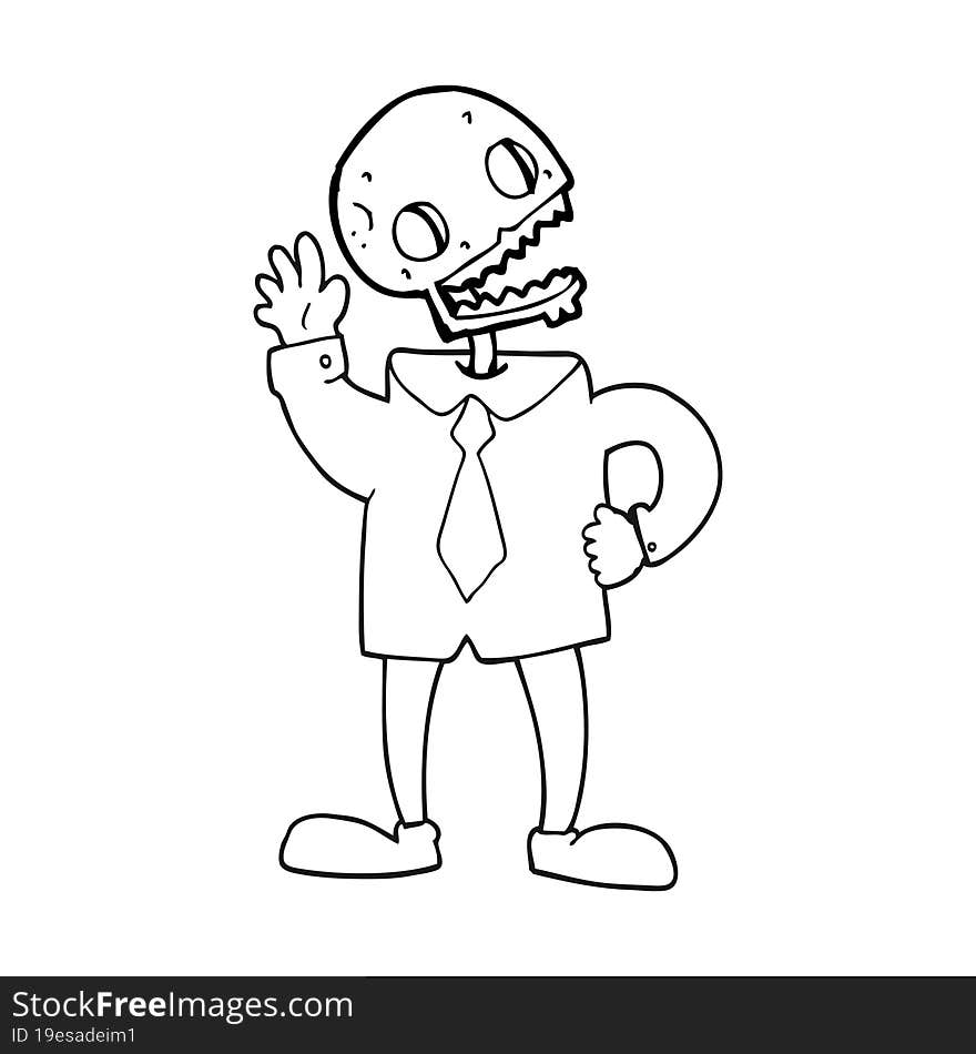 freehand drawn black and white cartoon zombie businessman