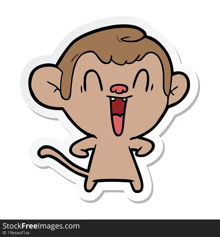 Sticker Of A Cartoon Laughing Monkey