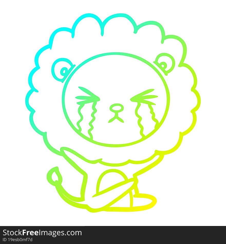 cold gradient line drawing cartoon crying lion