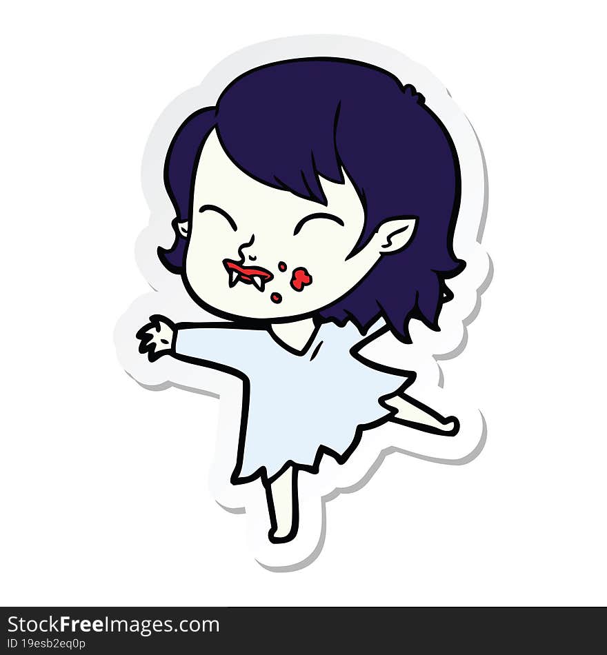 sticker of a cartoon vampire girl with blood on cheek