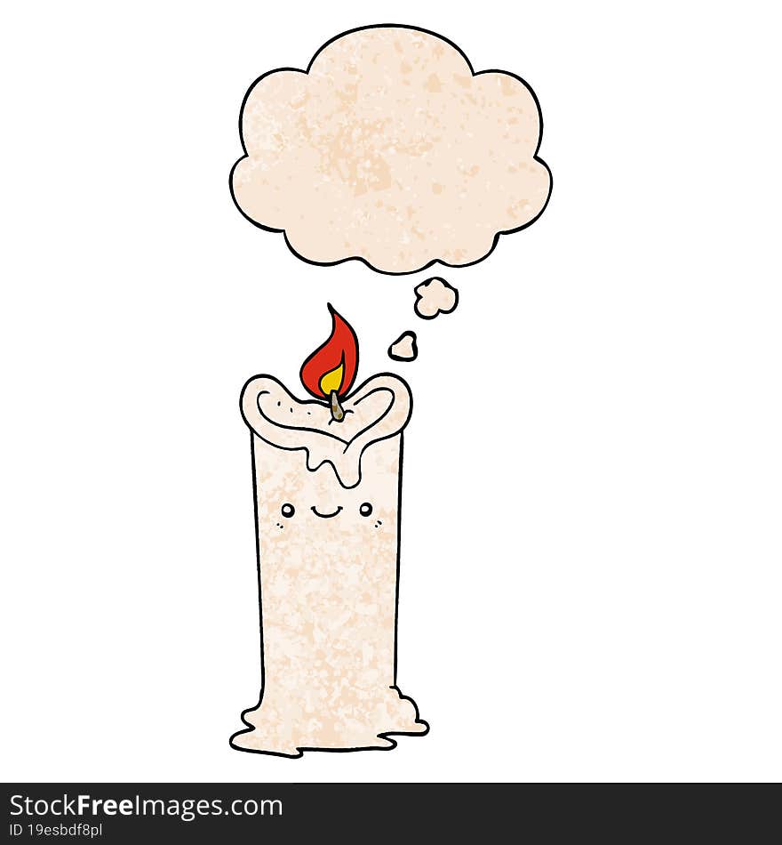 cartoon candle and thought bubble in grunge texture pattern style