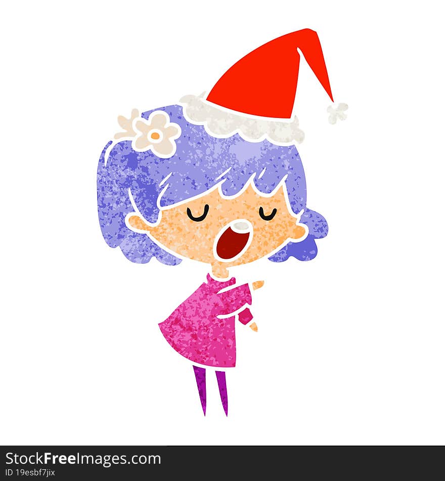 hand drawn christmas retro cartoon of kawaii girl