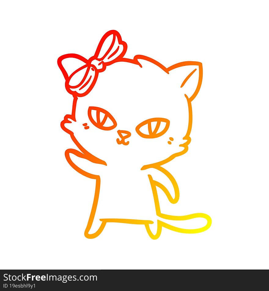 Warm Gradient Line Drawing Cute Cartoon Cat