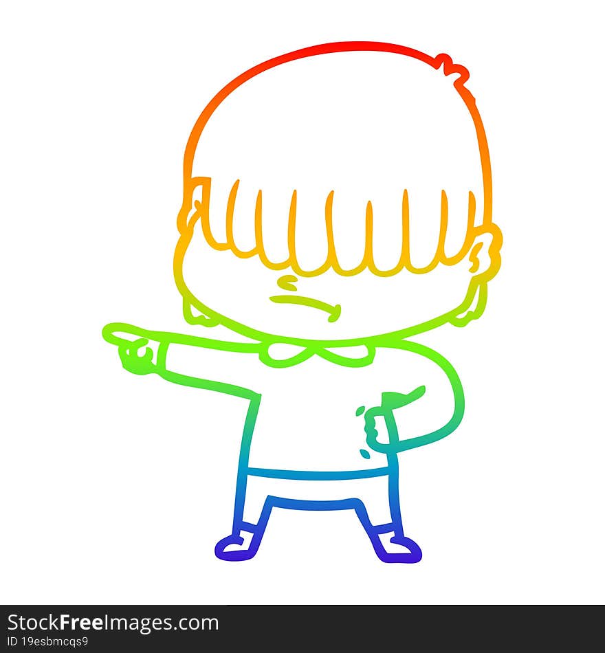 rainbow gradient line drawing cartoon boy with untidy hair