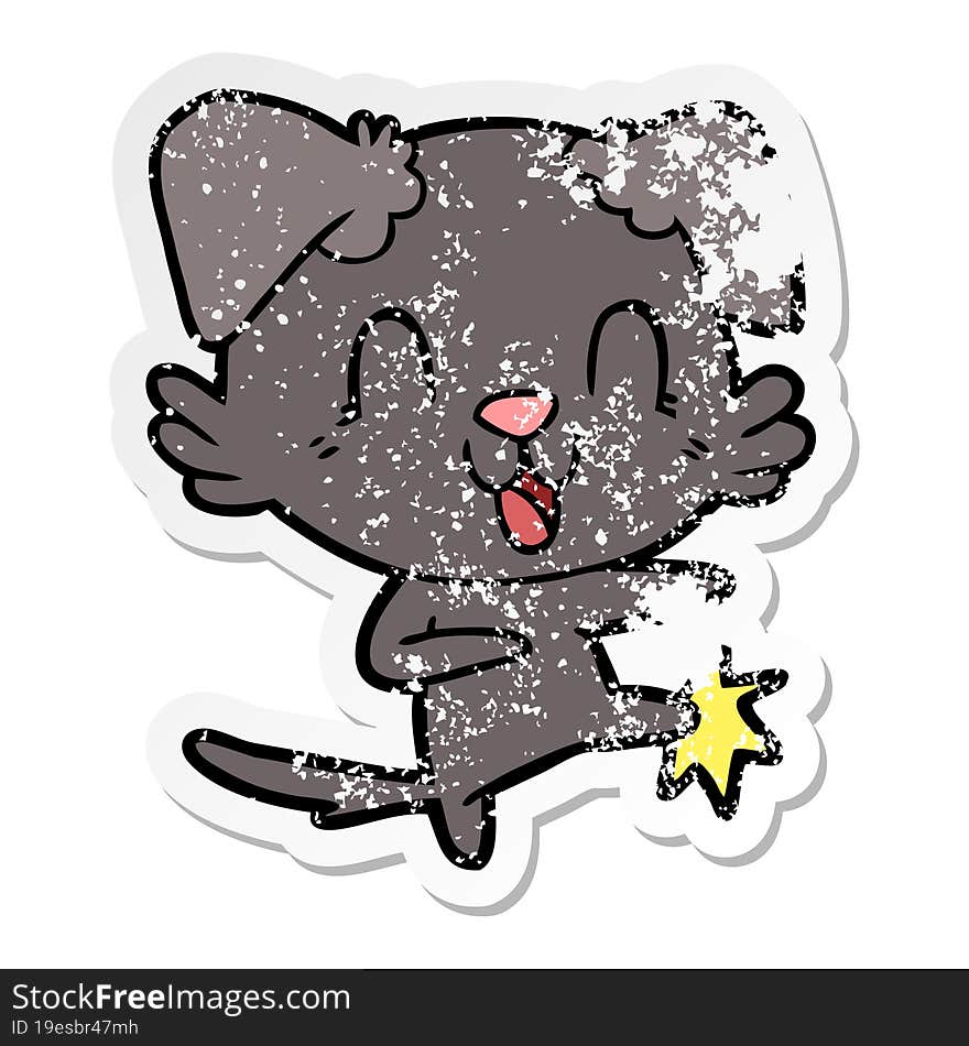 distressed sticker of a laughing cartoon dog