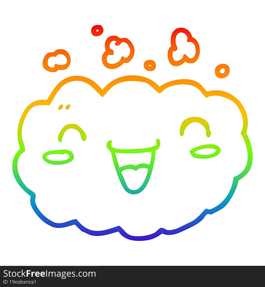 rainbow gradient line drawing happy cartoon cloud