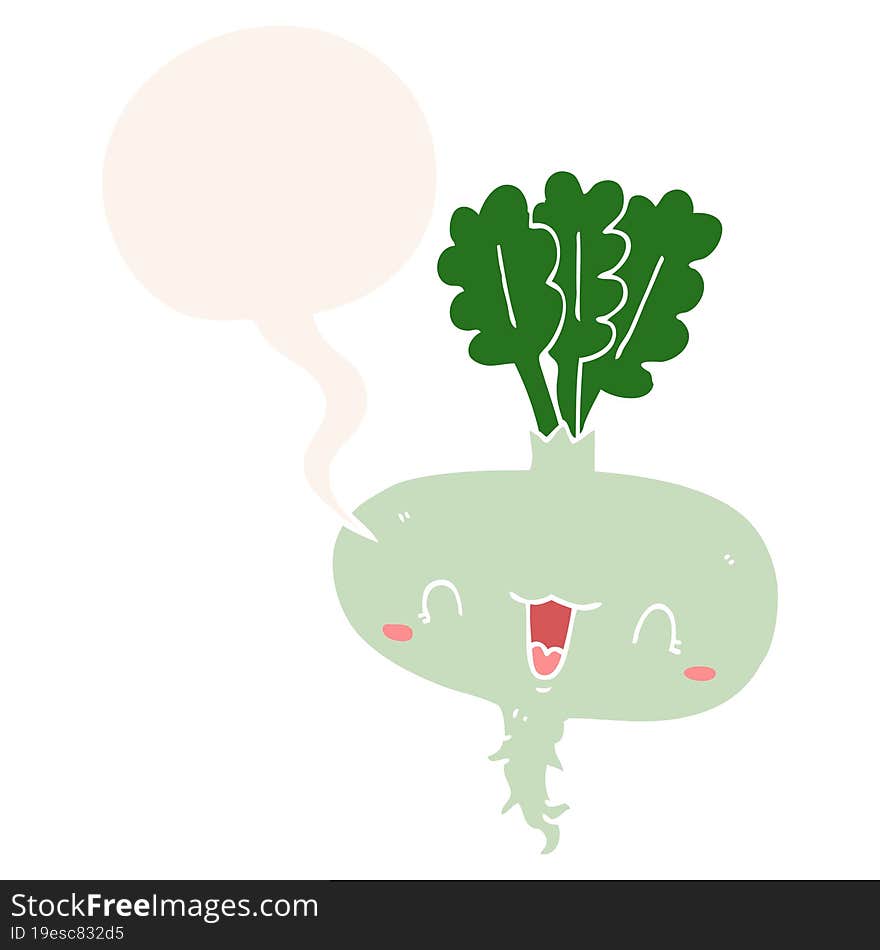 cartoon turnip with speech bubble in retro style