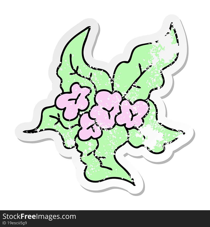 distressed sticker of a quirky hand drawn cartoon christmas flower