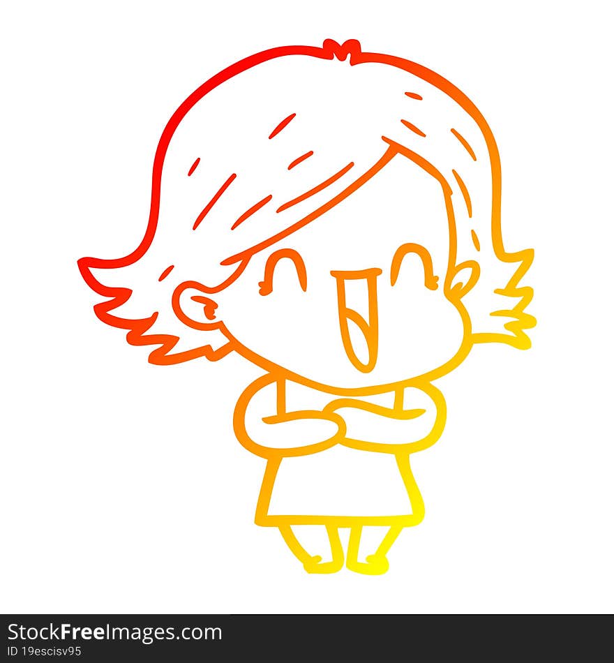 warm gradient line drawing cartoon laughing woman