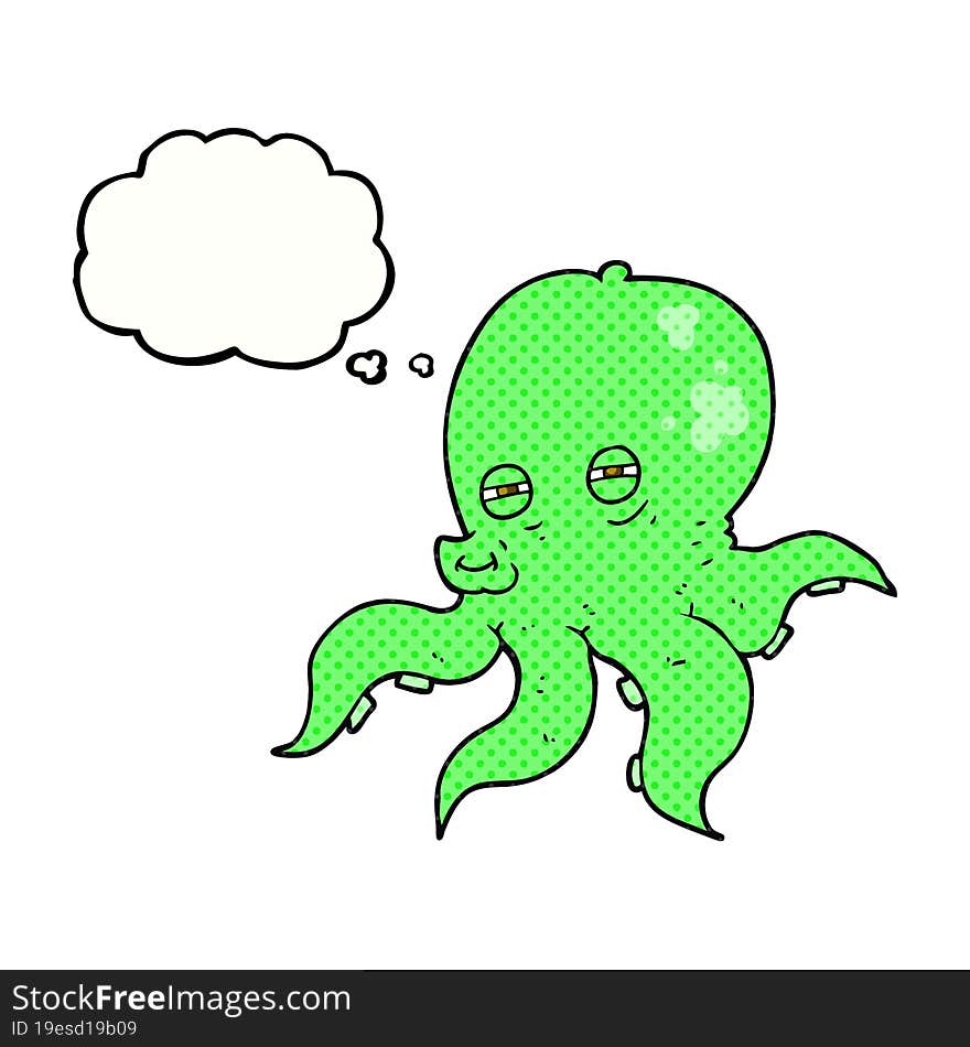 freehand drawn thought bubble cartoon octopus