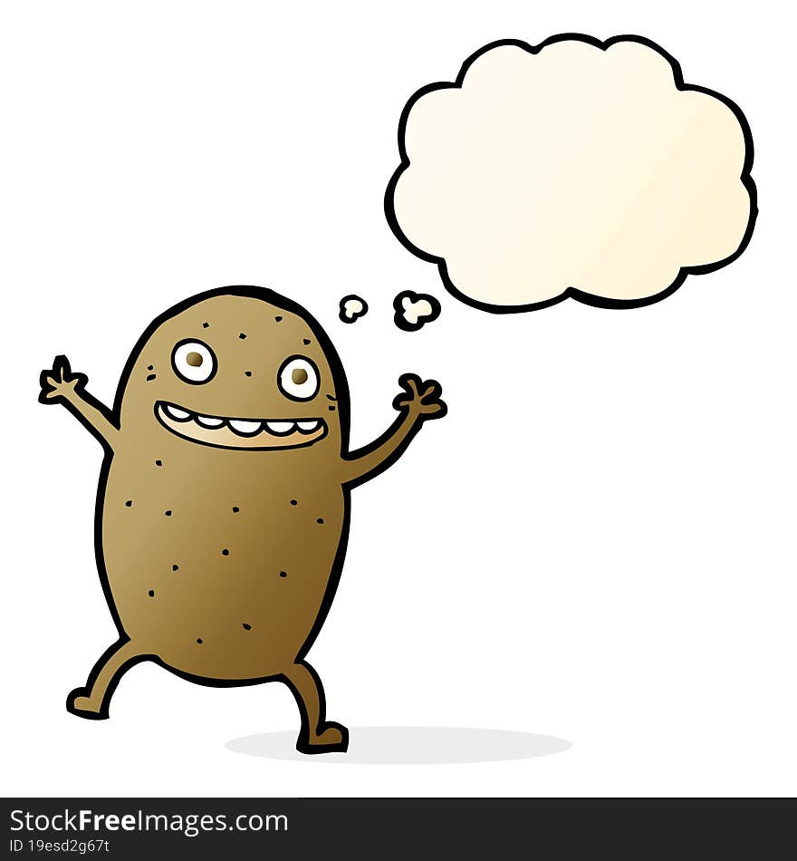 Cartoon Happy Potato With Thought Bubble