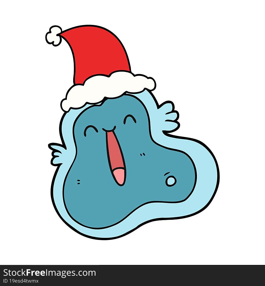 Line Drawing Of A Germ Wearing Santa Hat