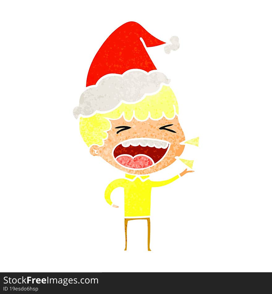 hand drawn retro cartoon of a laughing man wearing santa hat