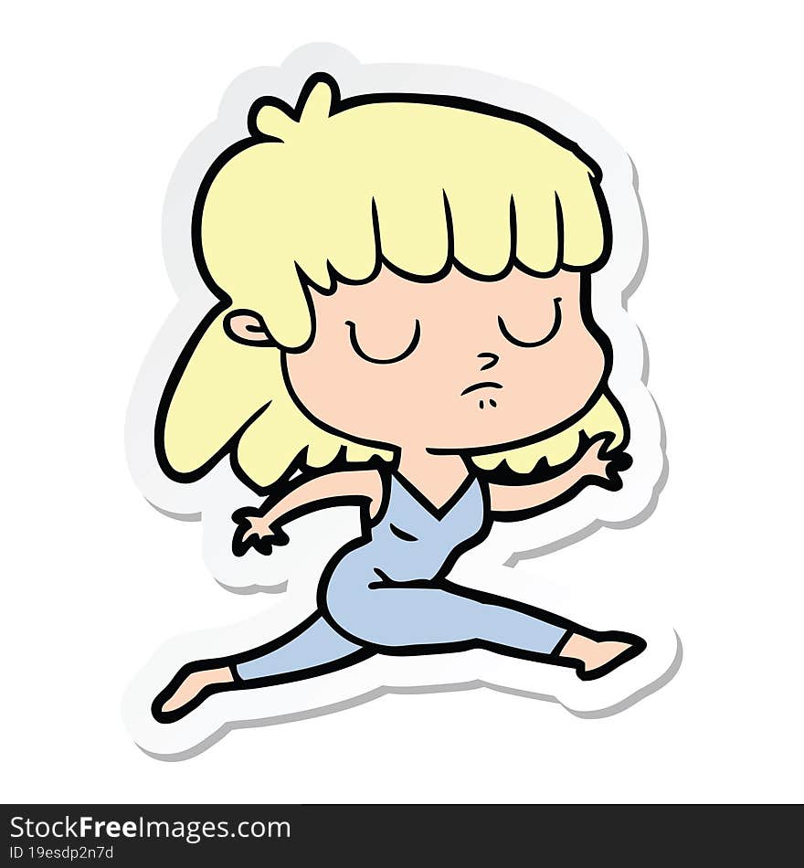 sticker of a cartoon indifferent woman running