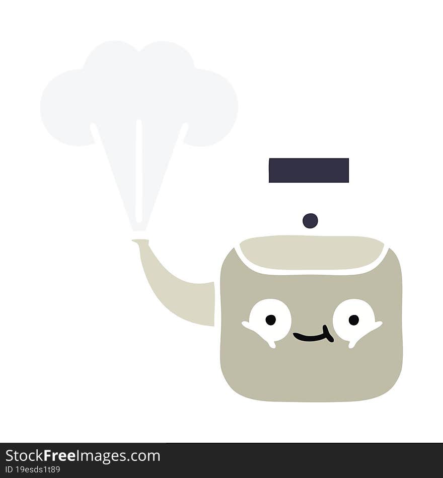 flat color retro cartoon steaming kettle