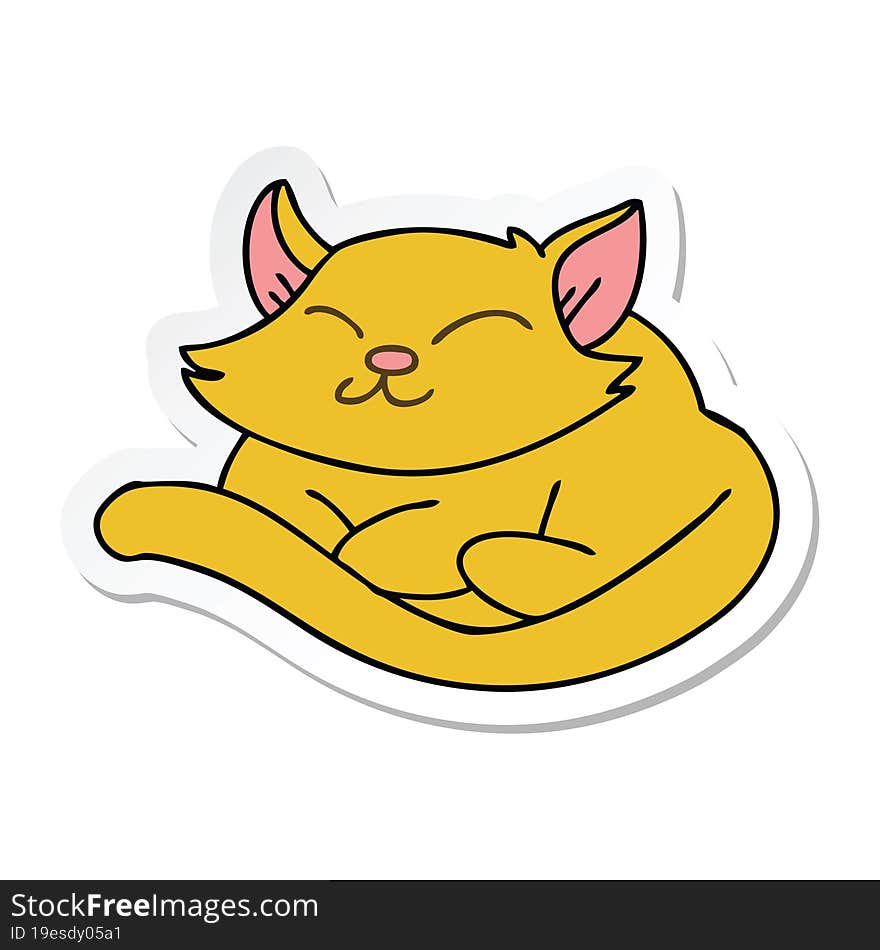 Sticker Of A Quirky Hand Drawn Cartoon Cat