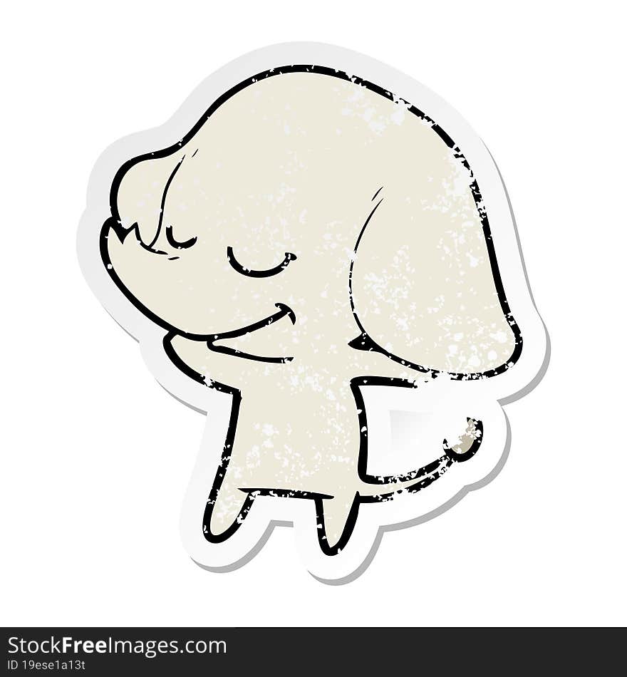 distressed sticker of a cartoon smiling elephant