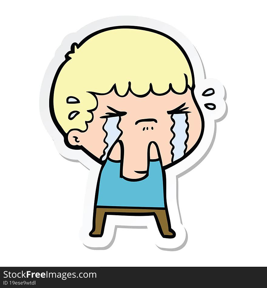 sticker of a cartoon man crying