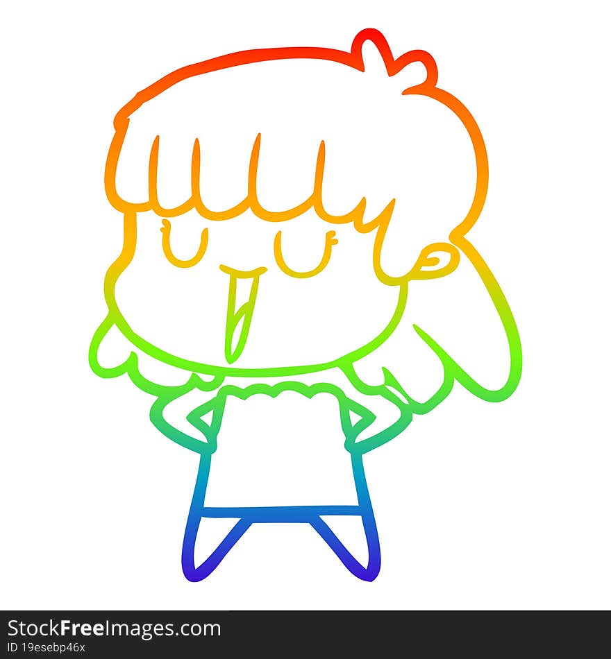 Rainbow Gradient Line Drawing Cartoon Woman Laughing