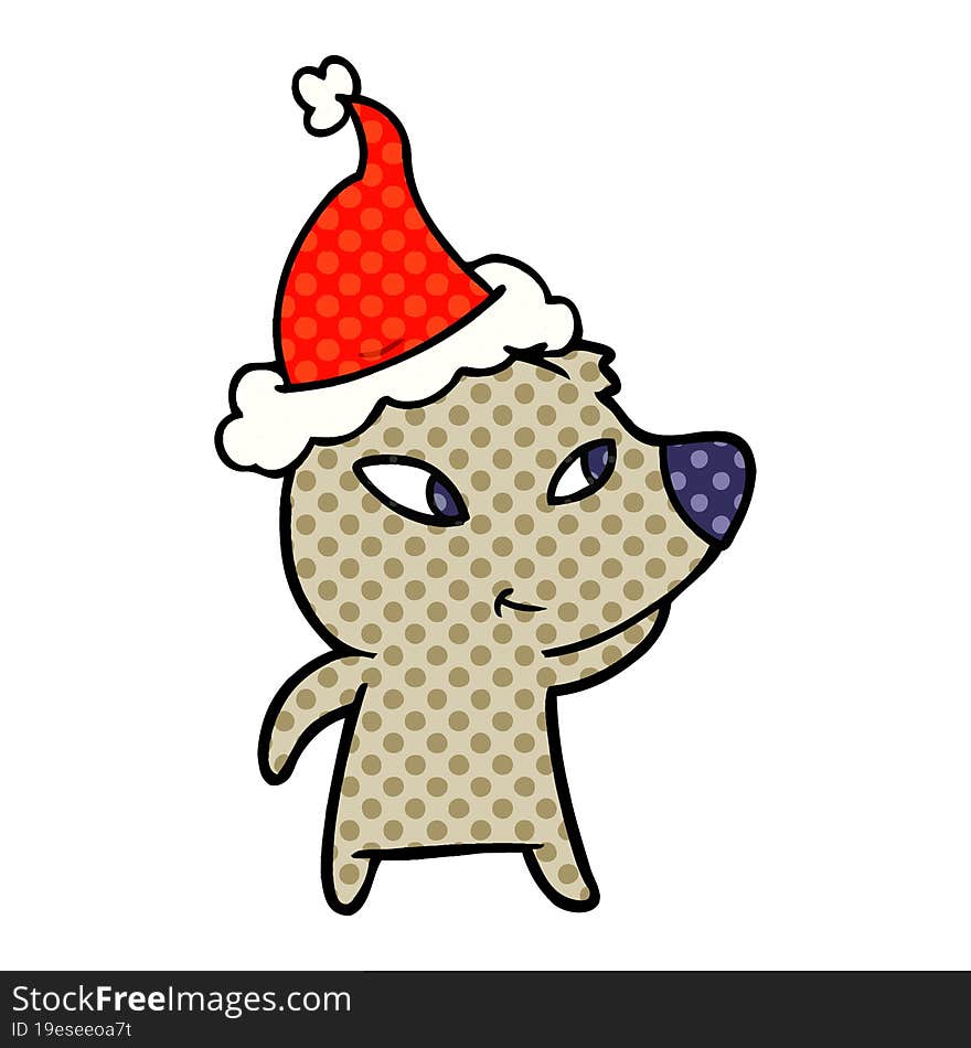 cute comic book style illustration of a bear wearing santa hat