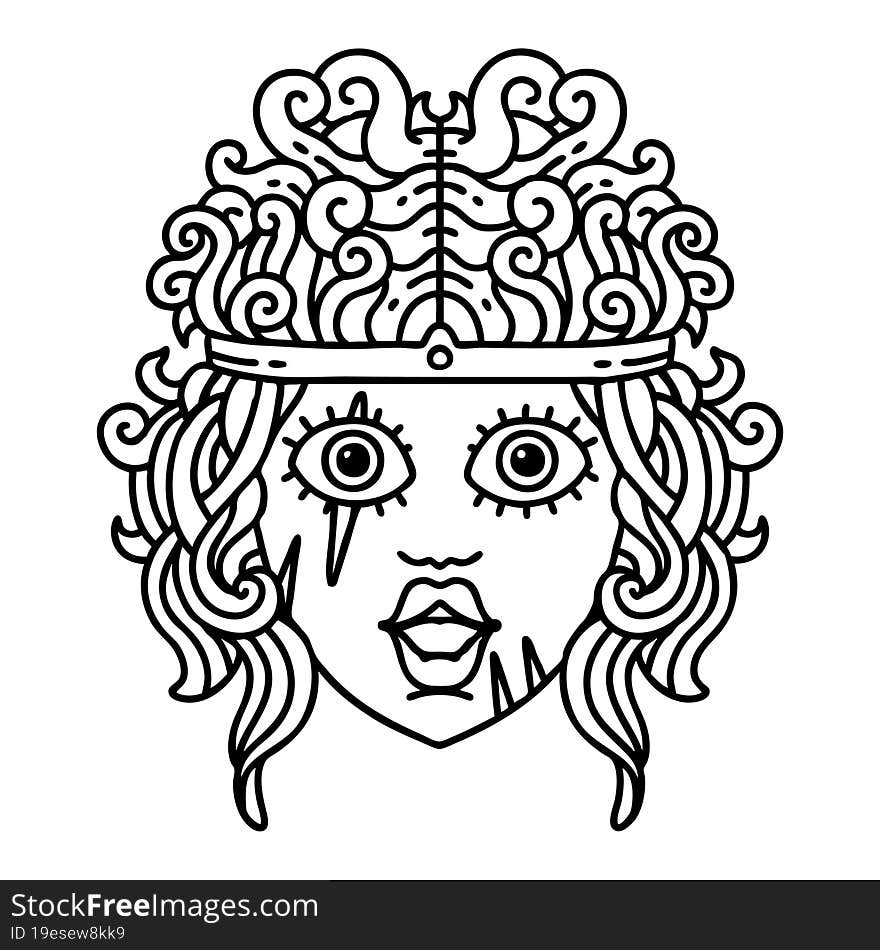 Black and White Tattoo linework Style human barbarian character. Black and White Tattoo linework Style human barbarian character