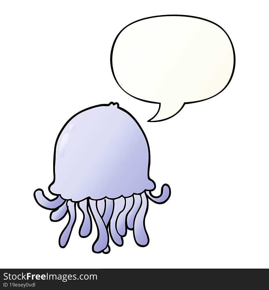 Cartoon Jellyfish And Speech Bubble In Smooth Gradient Style