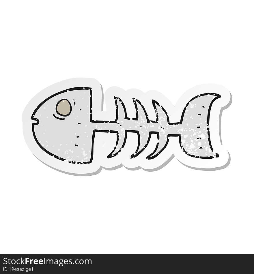 retro distressed sticker of a cartoon fish bones