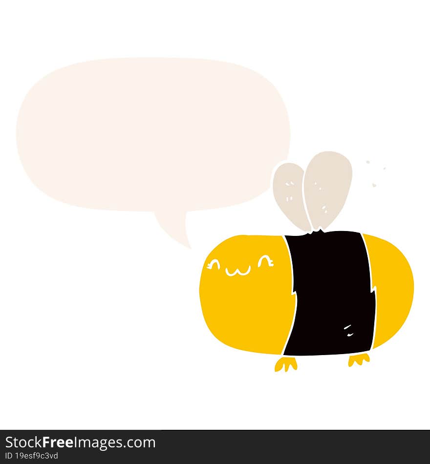 cute cartoon bee and speech bubble in retro style