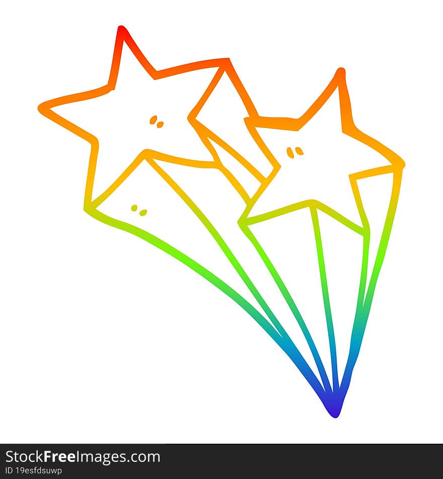 rainbow gradient line drawing cartoon shooting stars