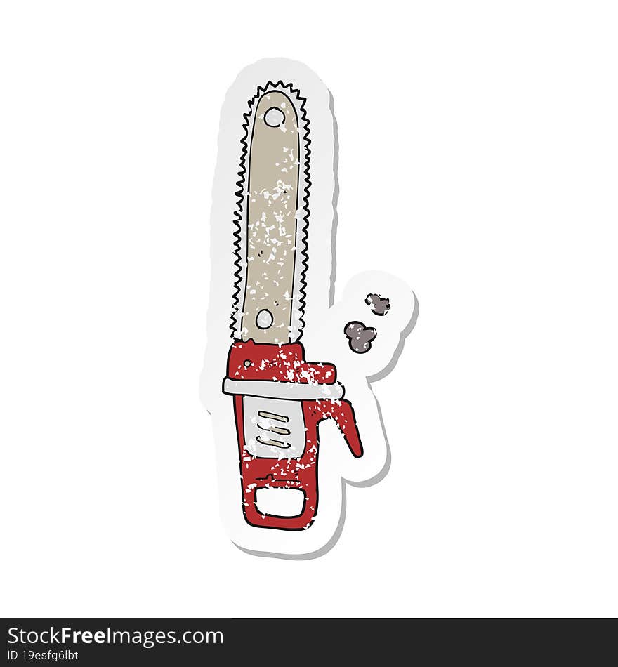 retro distressed sticker of a cartoon chainsaw