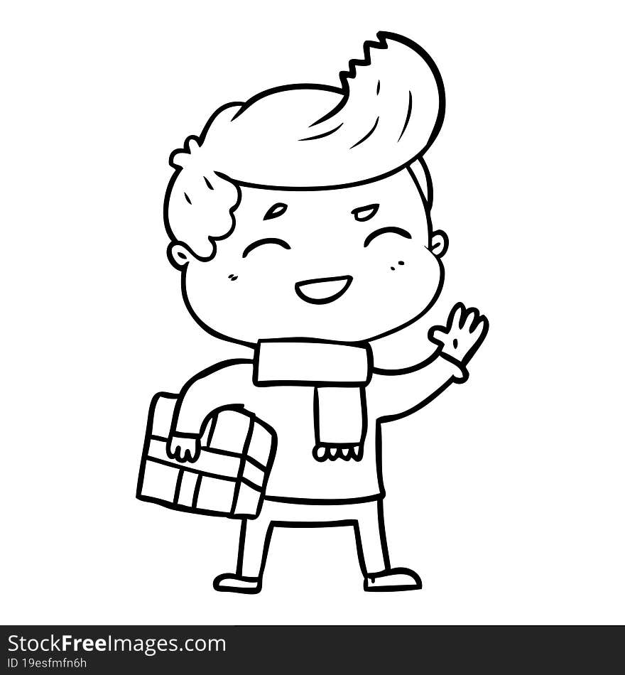 cartoon man laughing carrying parcel. cartoon man laughing carrying parcel