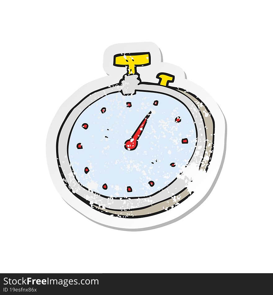 retro distressed sticker of a cartoon stopwatch