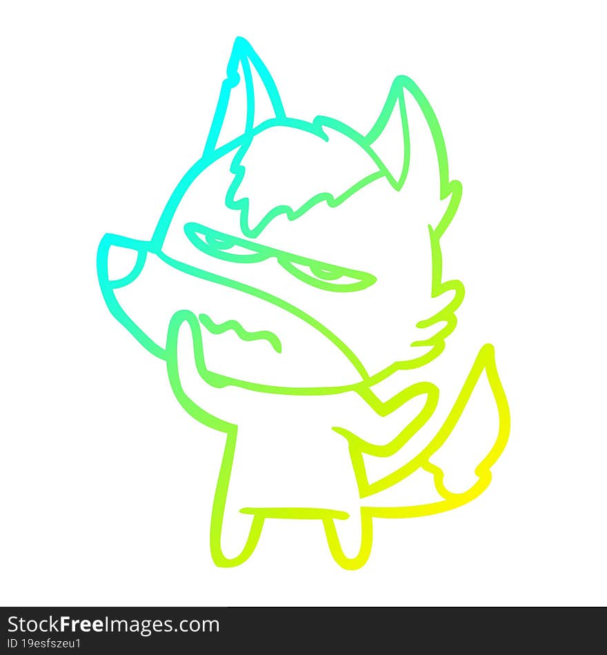 cold gradient line drawing cartoon annoyed wolf