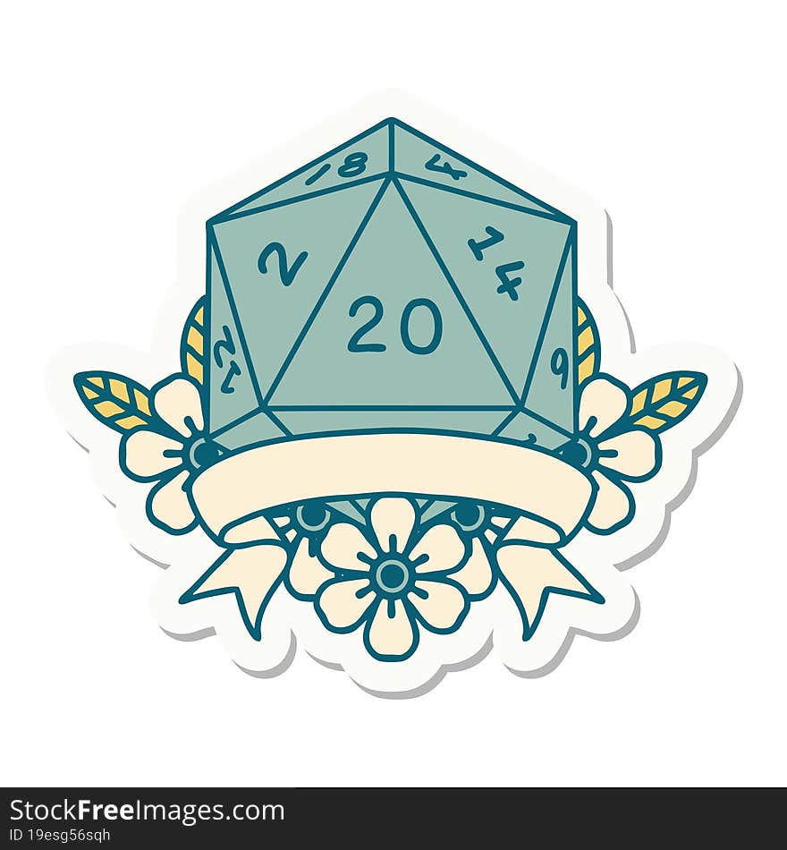 Natural 20 Critical Hit D20 Dice Roll Sticker