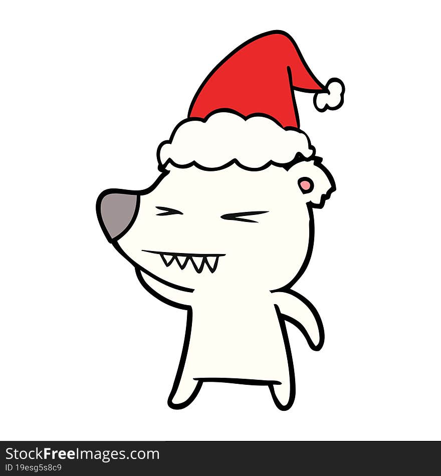 Angry Polar Bear Line Drawing Of A Wearing Santa Hat