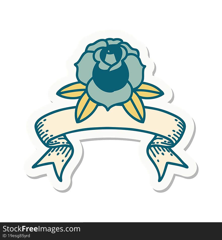 tattoo style sticker with banner of a flower