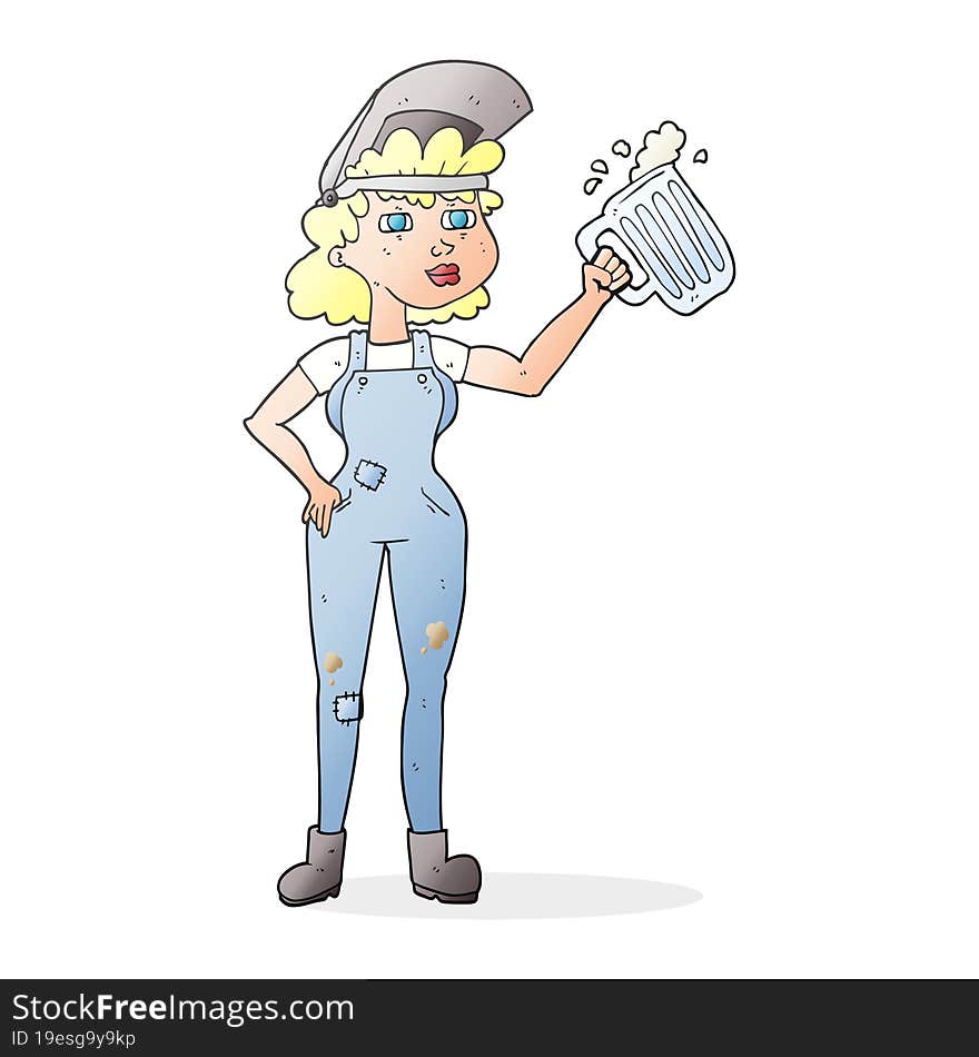 Cartoon Hard Working Woman With Beer