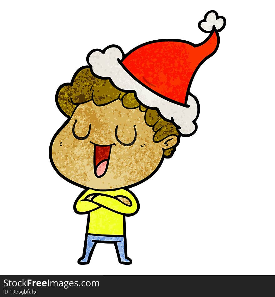 laughing textured cartoon of a man wearing santa hat