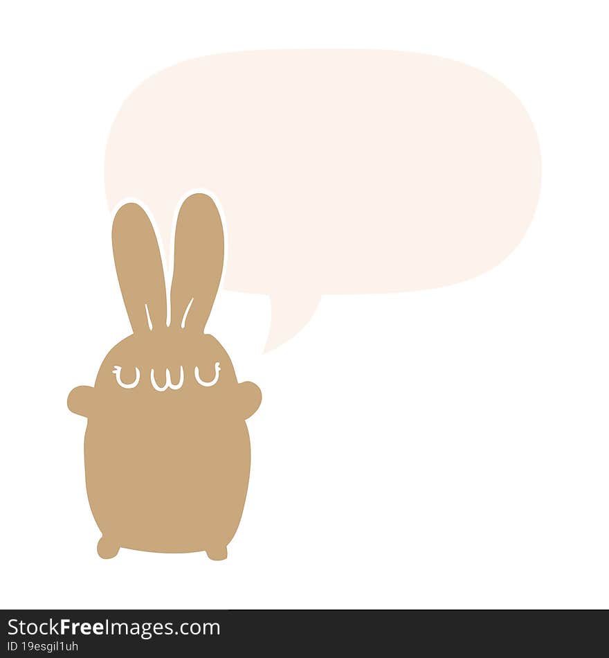 cartoon rabbit with speech bubble in retro style