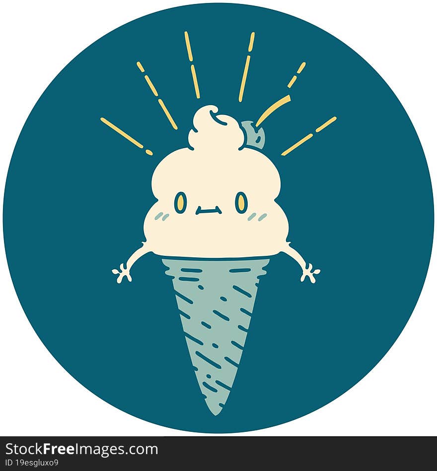 icon of tattoo style ice cream character