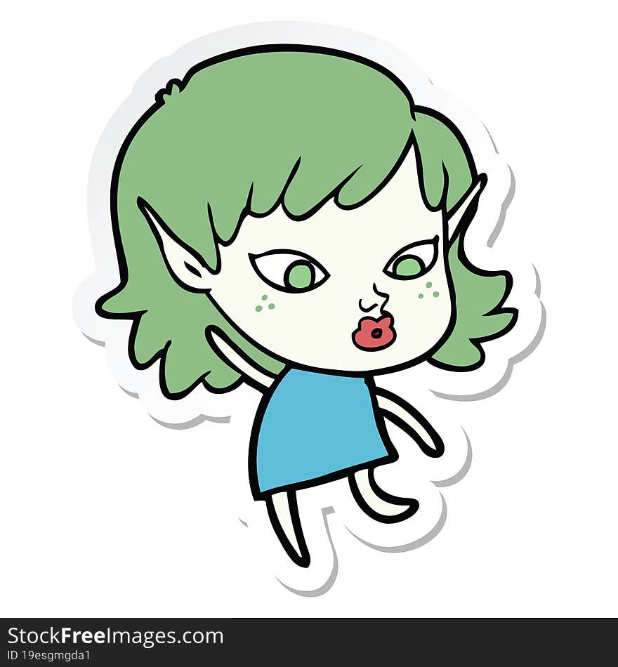 sticker of a pretty cartoon elf girl