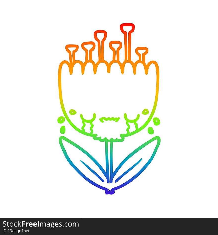 rainbow gradient line drawing crying cartoon flower