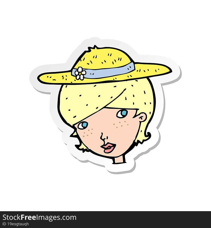 sticker of a cartoon woman wearing summer hat