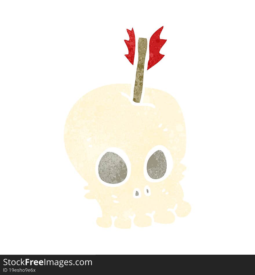 retro cartoon skull with arrow