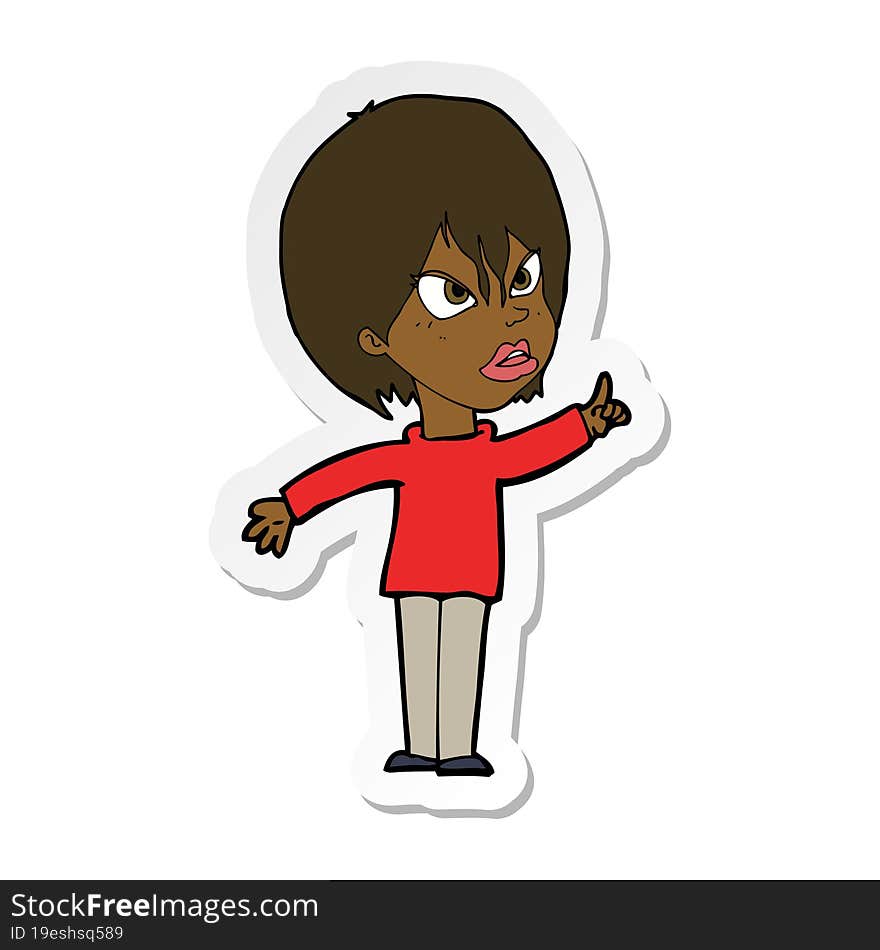 sticker of a cartoon woman arguing