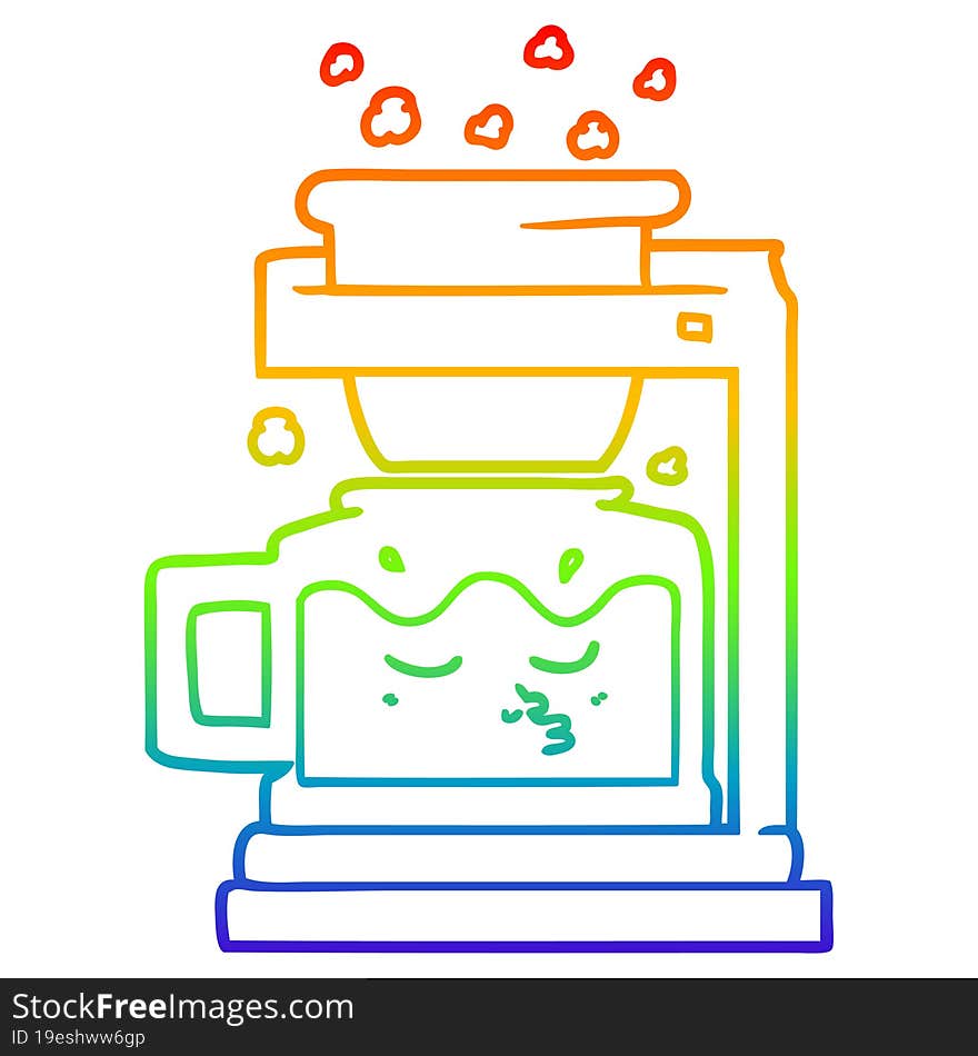 rainbow gradient line drawing of a cartoon filter coffee machine