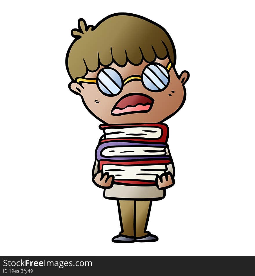 cartoon boy with books wearing spectacles. cartoon boy with books wearing spectacles