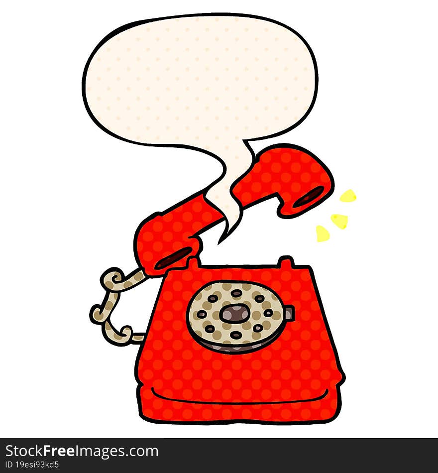 Cartoon Ringing Telephone And Speech Bubble In Comic Book Style