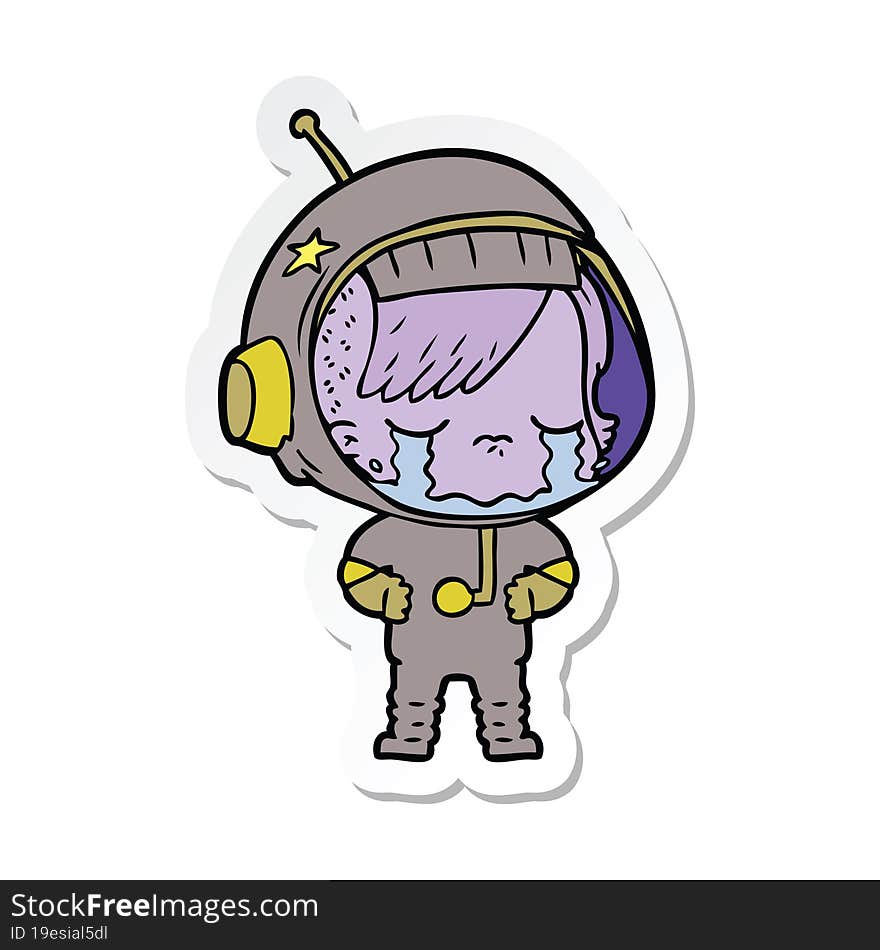 sticker of a cartoon crying astronaut girl