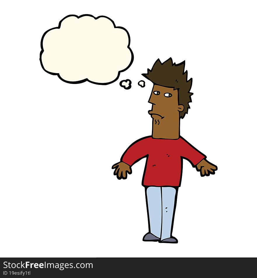 cartoon worried man with thought bubble